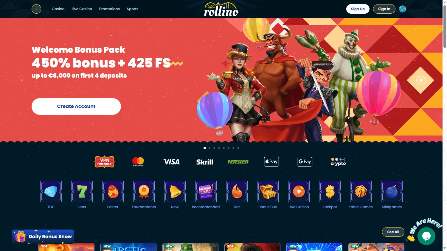 Rollino Casino desktop home