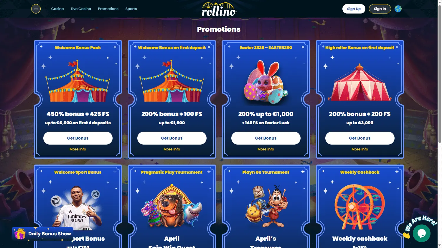 Rollino Casino desktop promotions
